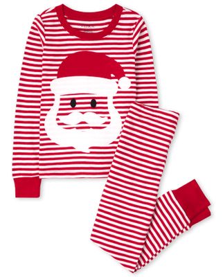 Unisex Kids Santa Striped Snug Fit Cotton Pajamas - ruby