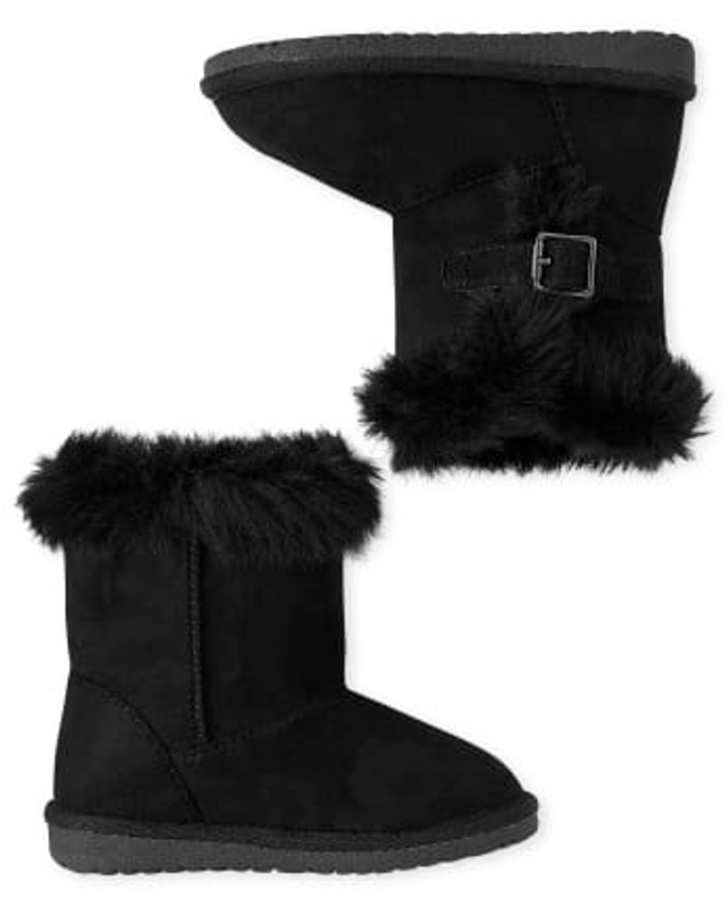 Toddler Girls Buckle Faux Suede Boots