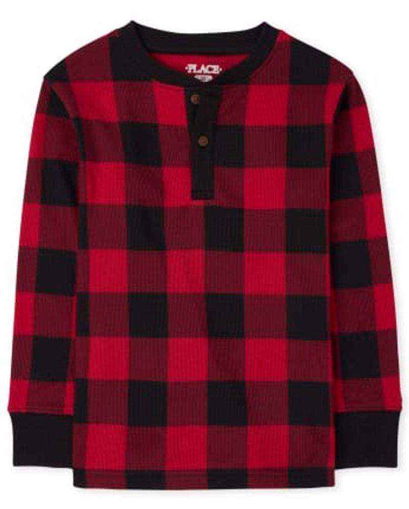 Boys Buffalo Plaid Thermal Henley Top