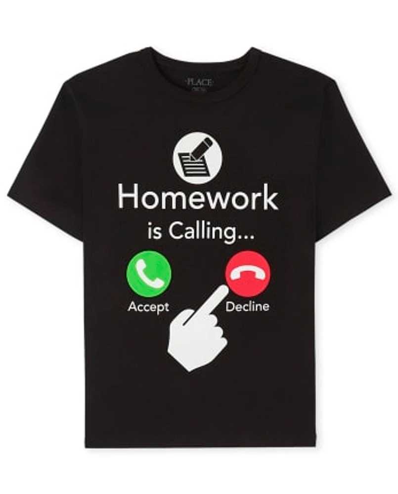 Boys Homework Calling Graphic Tee