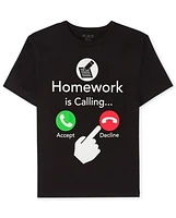 Boys Homework Calling Graphic Tee