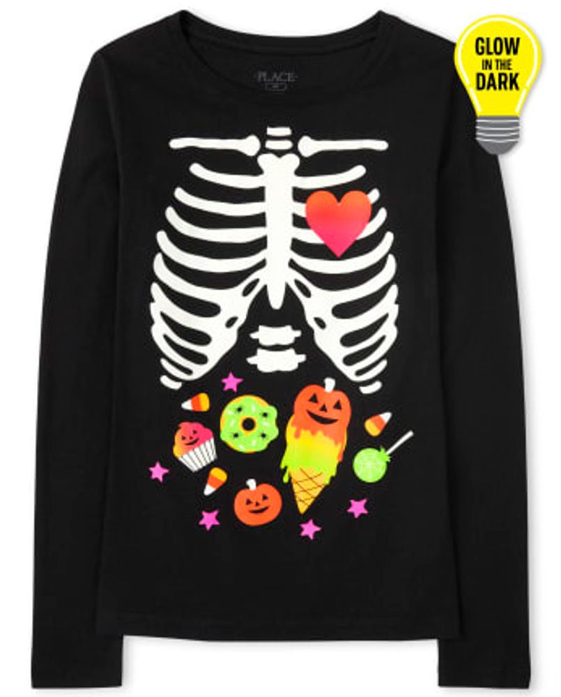 Womens Mommy And Me Glow Candy Skeleton Graphic Tee