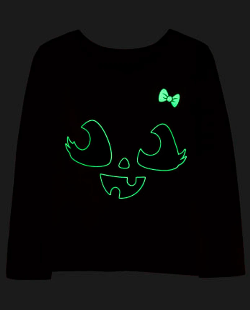 T-shirt graphique Glow Pumpkin Bow pour bébé et toute-petite fille