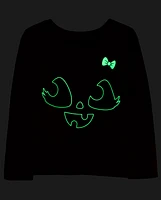 T-shirt graphique Glow Pumpkin Bow pour bébé et toute-petite fille