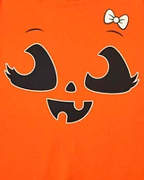 T-shirt graphique Glow Pumpkin Bow pour bébé et toute-petite fille