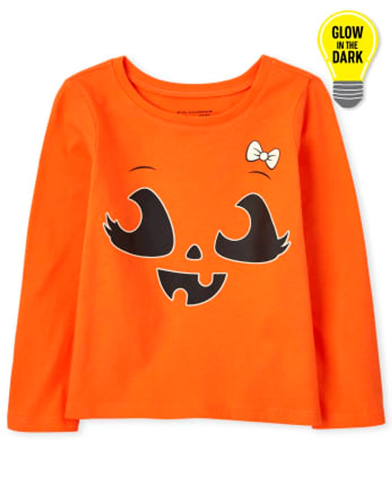 T-shirt graphique Glow Pumpkin Bow pour bébé et toute-petite fille