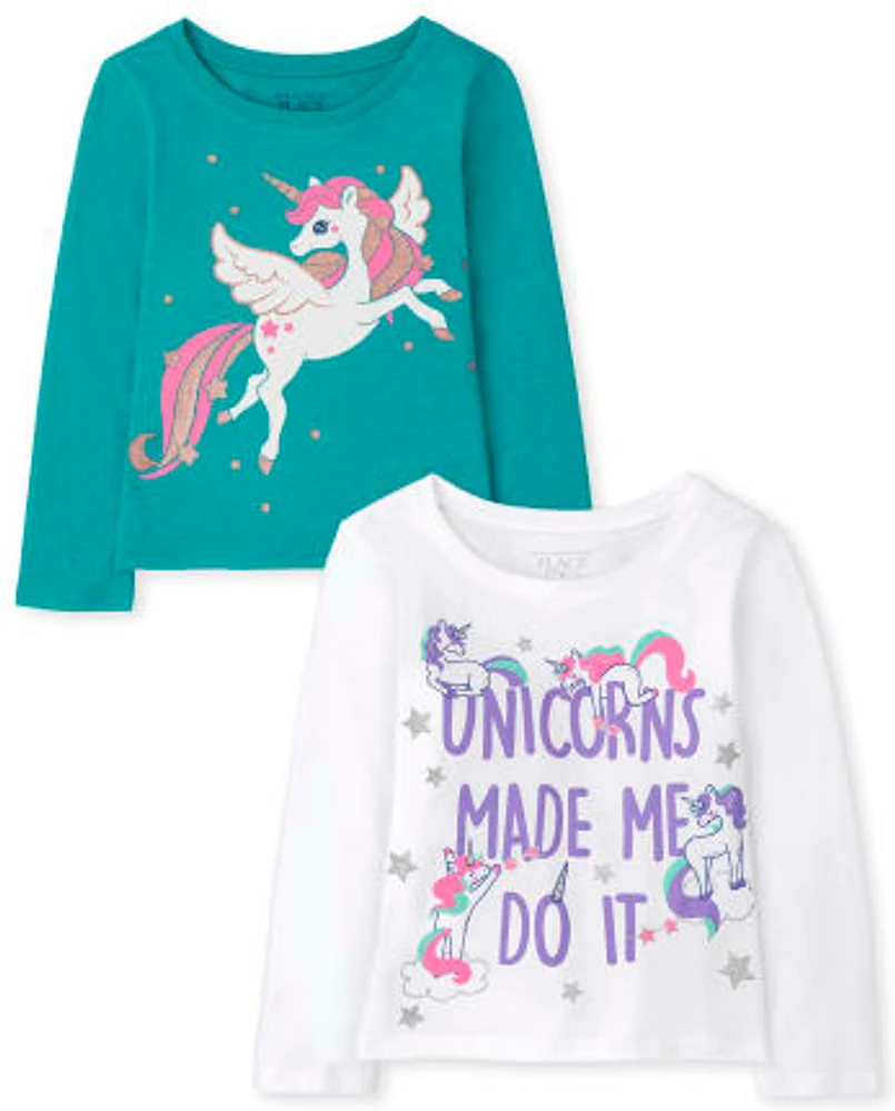 Lot de 2 t-shirts à motif licorne pour petites filles