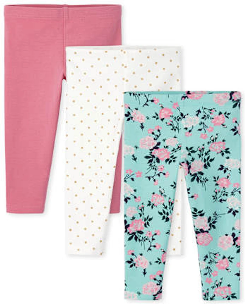 Toddler Girls Floral Dot Leggings 3-Pack