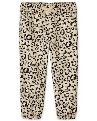 Girls Leopard Pull On Jogger Pants - straw hat