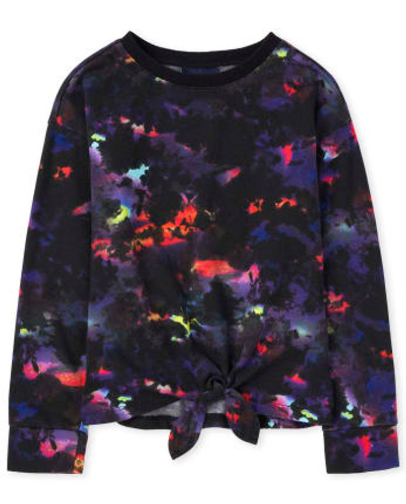 Girls Print Fleece Tie Front Sweatshirt