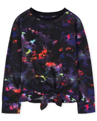 Girls Print Fleece Tie Front Sweatshirt