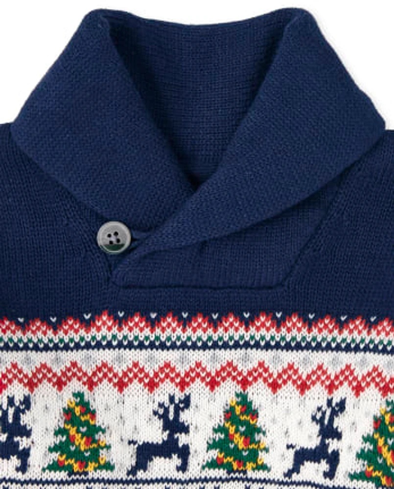 Toddler Boys Christmas Fairisle Shawl Neck Sweater