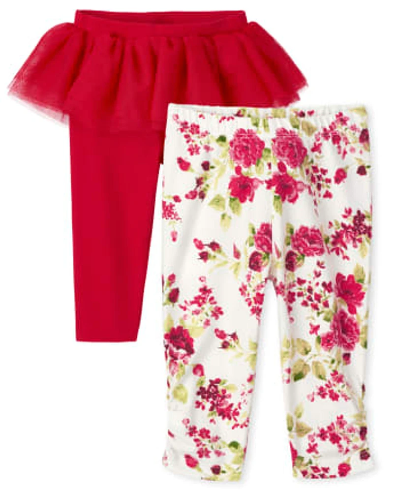 Lot de 2 leggings tutu fleuris pour bébé fille