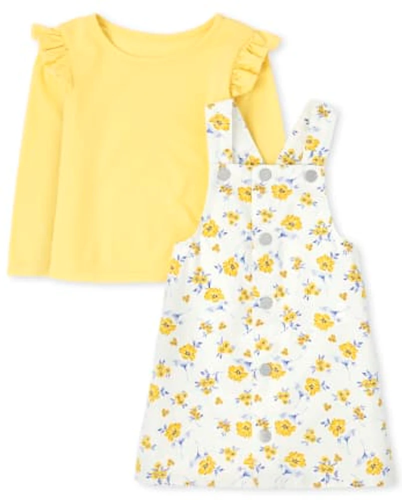 Ensemble 2 pièces jupe-culotte à fleurs pour toute-petite fille