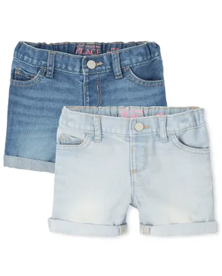 Toddler Girls Roll Cuff Denim Midi Shorts 2-Pack