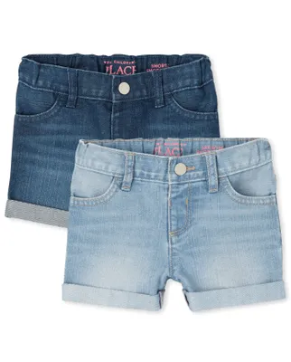 Toddler Girls Roll Cuff Denim Shortie Shorts 2-Pack