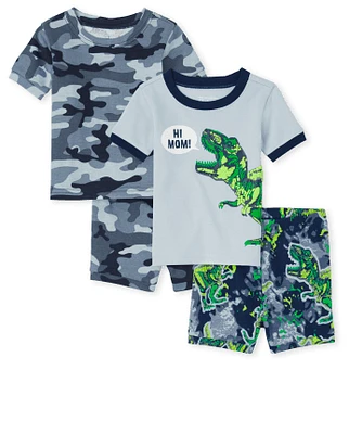 Baby And Toddler Boys Dino Camo Snug Fit Cotton Pajamas 2-Pack