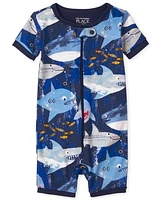 Pyjama une pièce en coton ajusté requin pour bébés et tout-petits garçons