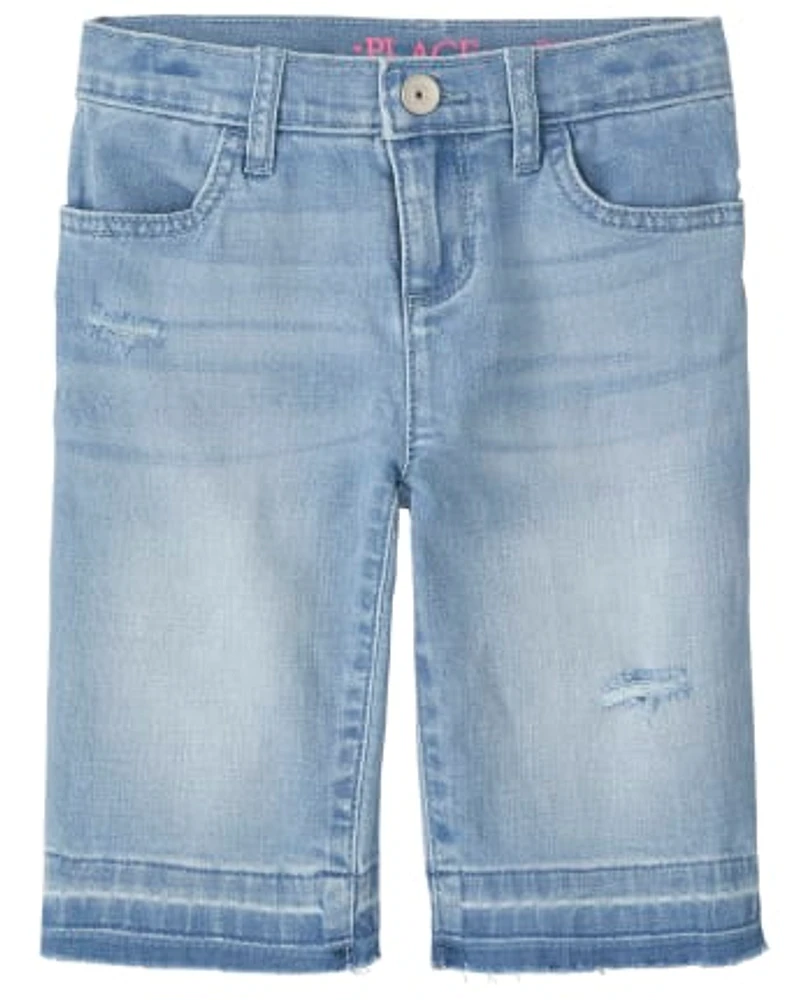 Girls Distressed Denim Skimmer Shorts