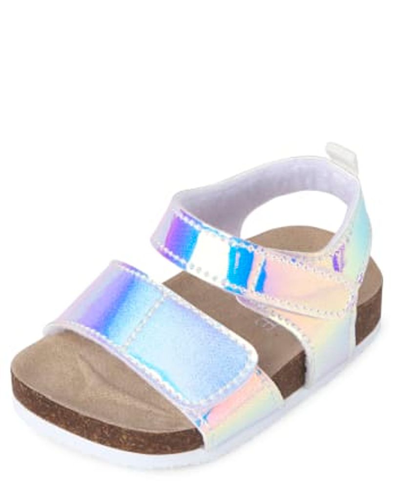 Baby Girls Holographic Sandals - silver
