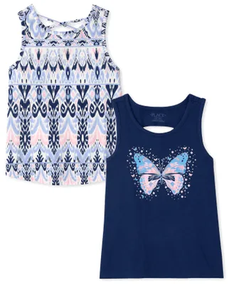 Girls Print Cross Back Tank Top 2-Pack