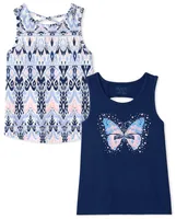 Girls Print Cross Back Tank Top 2-Pack