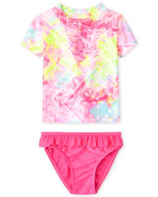 Baby And Toddler Girls Rainbow Paisley Rashguard Swimsuit