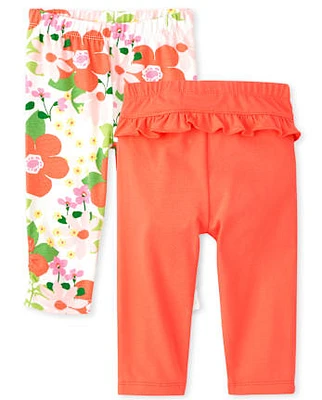 Lot de 2 pantalons à volants fleuris pour bébé fille