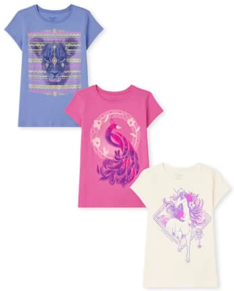 Lot de 3 t-shirts à imprimé animal pour filles