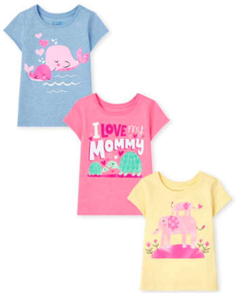 Baby And Toddler Girls Animal Graphic Tee 3-Pack