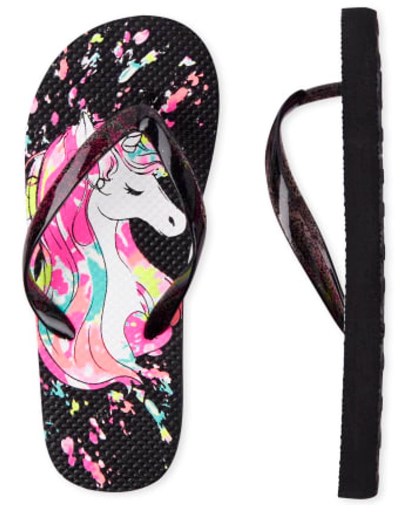 Girls Unicorn Paint Splatter Flip Flops