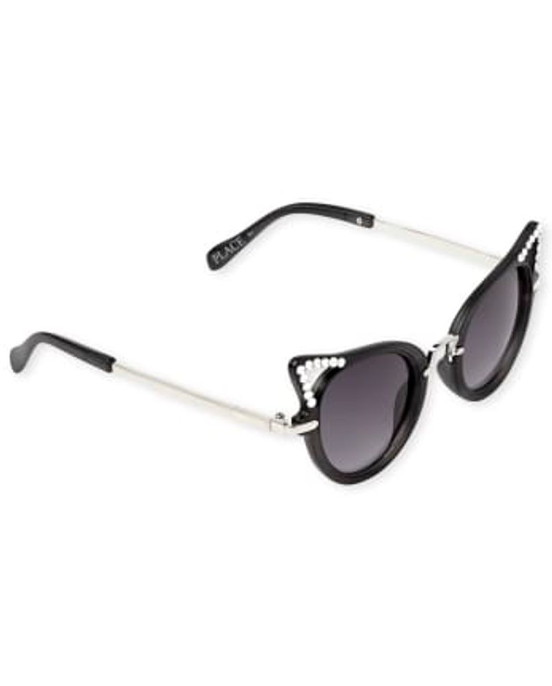 Girls Jeweled Cat Eye Sunglasses - black