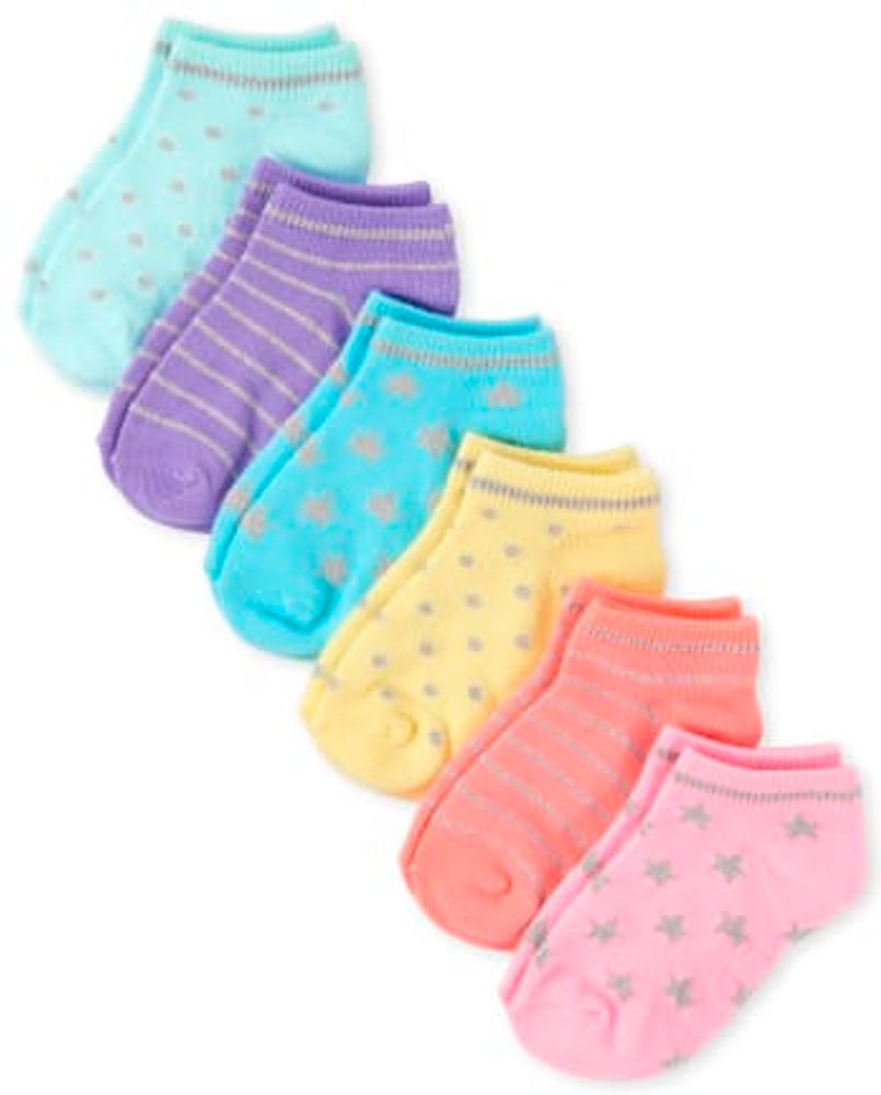Toddler Girls Metallic Star Ankle Socks 6-Pack