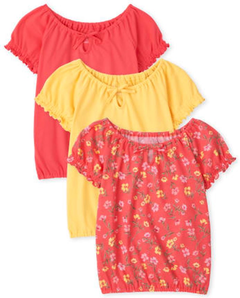 Girls Floral Ruched Top 3-Pack