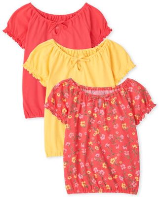 Girls Floral Ruched Top 3-Pack