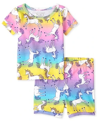 Baby And Toddler Girls Rainbow Unicorn Snug Fit Cotton Pajamas