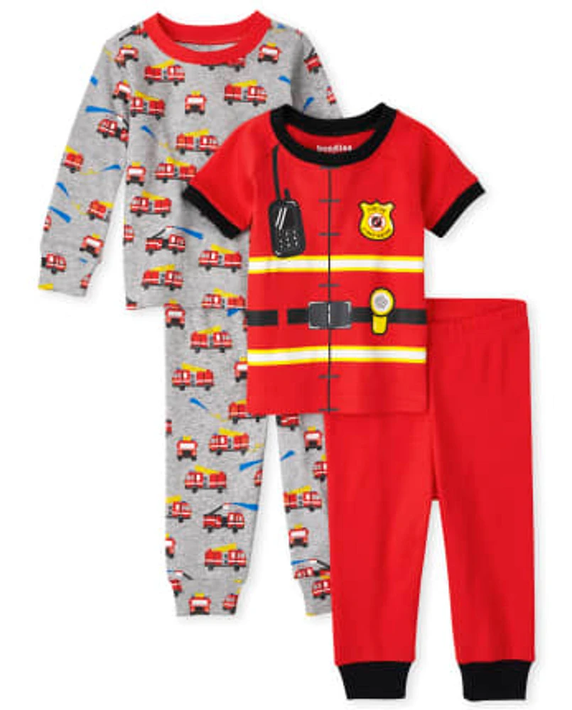 Lot de 2 pyjamas unisexes en coton ajustés pour bébé et tout-petit pompier