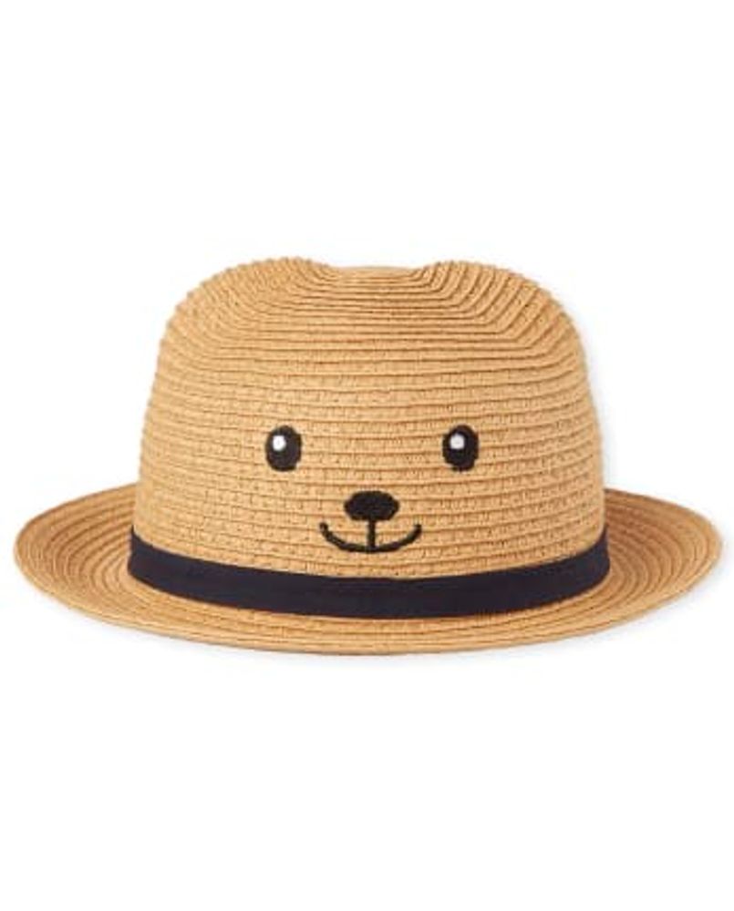 Baby Boys Bear Straw Hat - natural