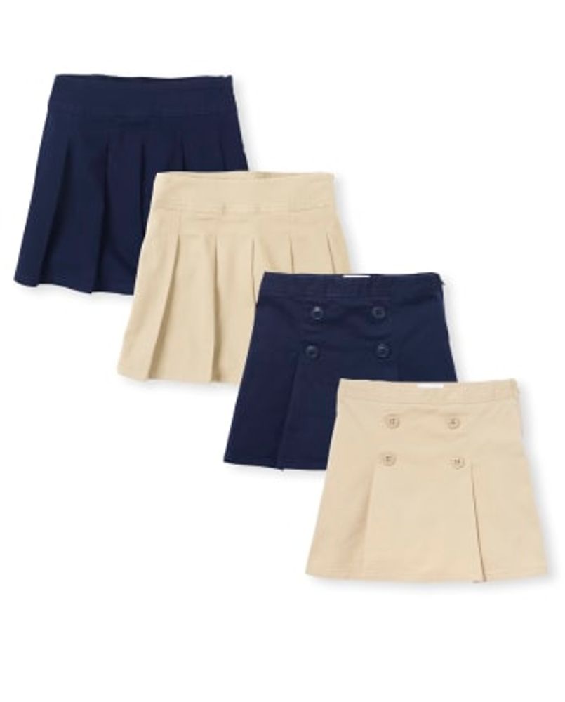 Girls Uniform Stretch Pleated Button Skort -Pack