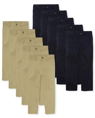 Pantalons chino extensibles d'uniforme pour garçons, paquet de 10