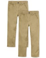 Boys Uniform Stretch Pull On Straight Chino Pants 2-Pack