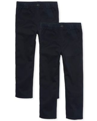 Boys Uniform Stretch Pull On Straight Chino Pants 2-Pack