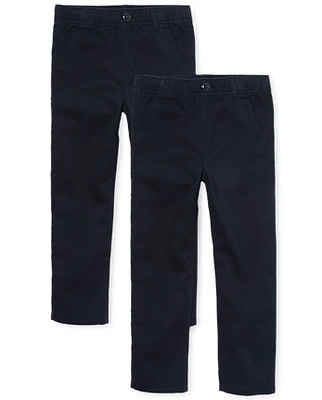 Boys Uniform Stretch Pull On Relaxed Chino Pants 2-Pack