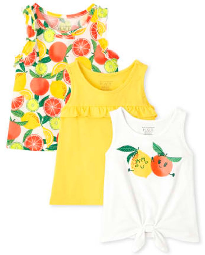 Toddler Girls Fruit Ruffle Tank Top 3-Pack