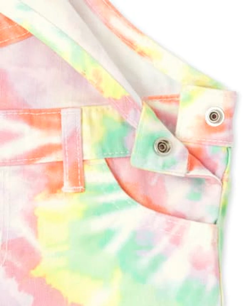 Salopette courte effet tie-dye arc-en-ciel pour bébés et petites filles