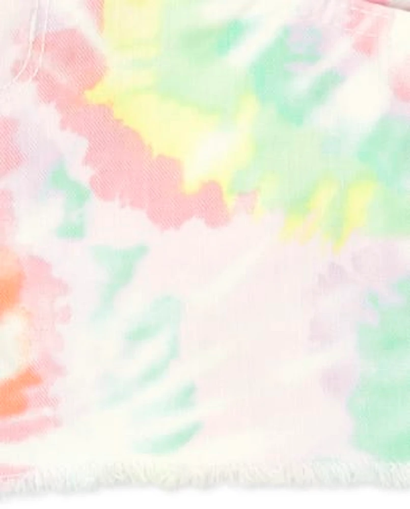 Salopette courte effet tie-dye arc-en-ciel pour bébés et petites filles