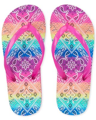 Girls Rainbow Bandana Flip Flops