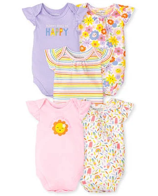 Baby Girls Happy Ruffle Bodysuit 5-Pack