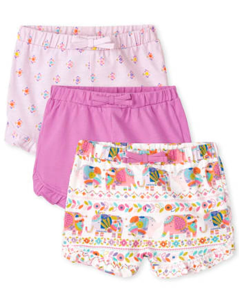 Baby Girls Elephant Ruffle Shorts 3-Pack