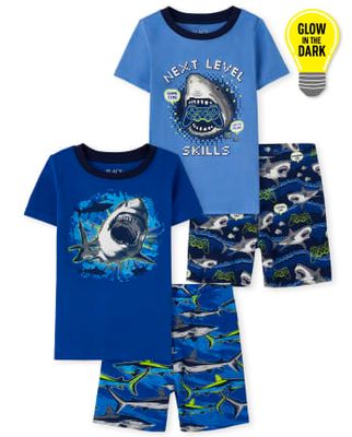 Boys Glow Shark Gamer Snug Fit Cotton Pajamas 2-Pack - edge blue